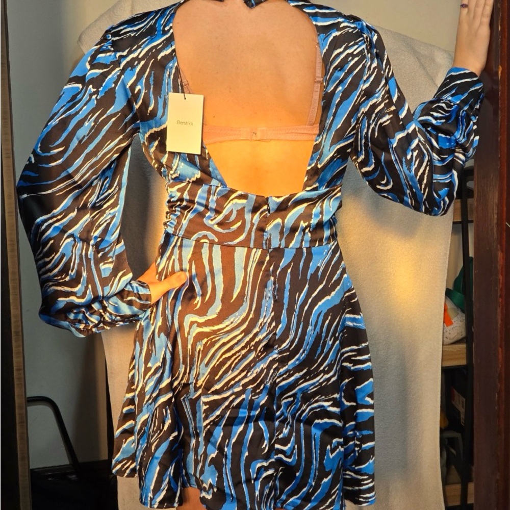 Bershka Blue and Black Backless Dress